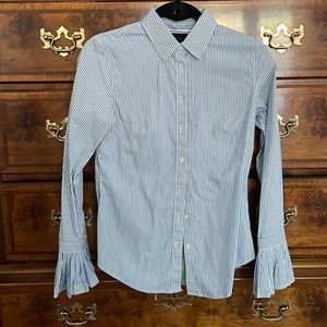 Banana republic blue and white pin striped button down with flare sleeve size 0